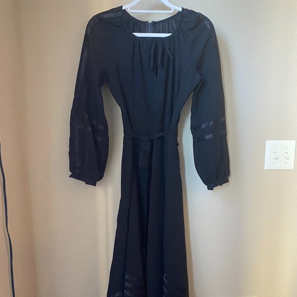 Vintage Long-Sleeve Black Linen Cottagecore Prairie Lolita Dress S - Picture 10 of 12